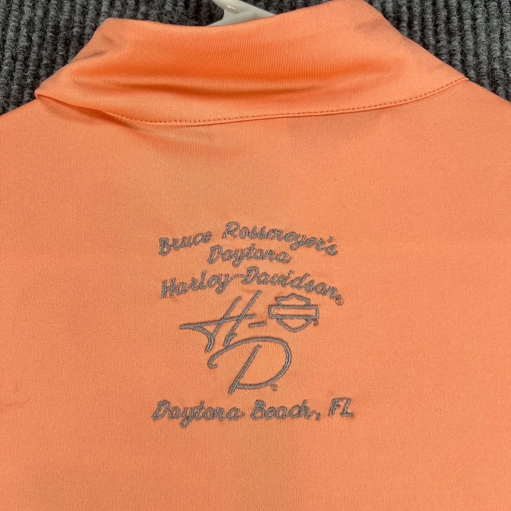 Harley Davidson Daytona Beach Pullover Shirt Womens Small Orange 1/4 Zip Biker